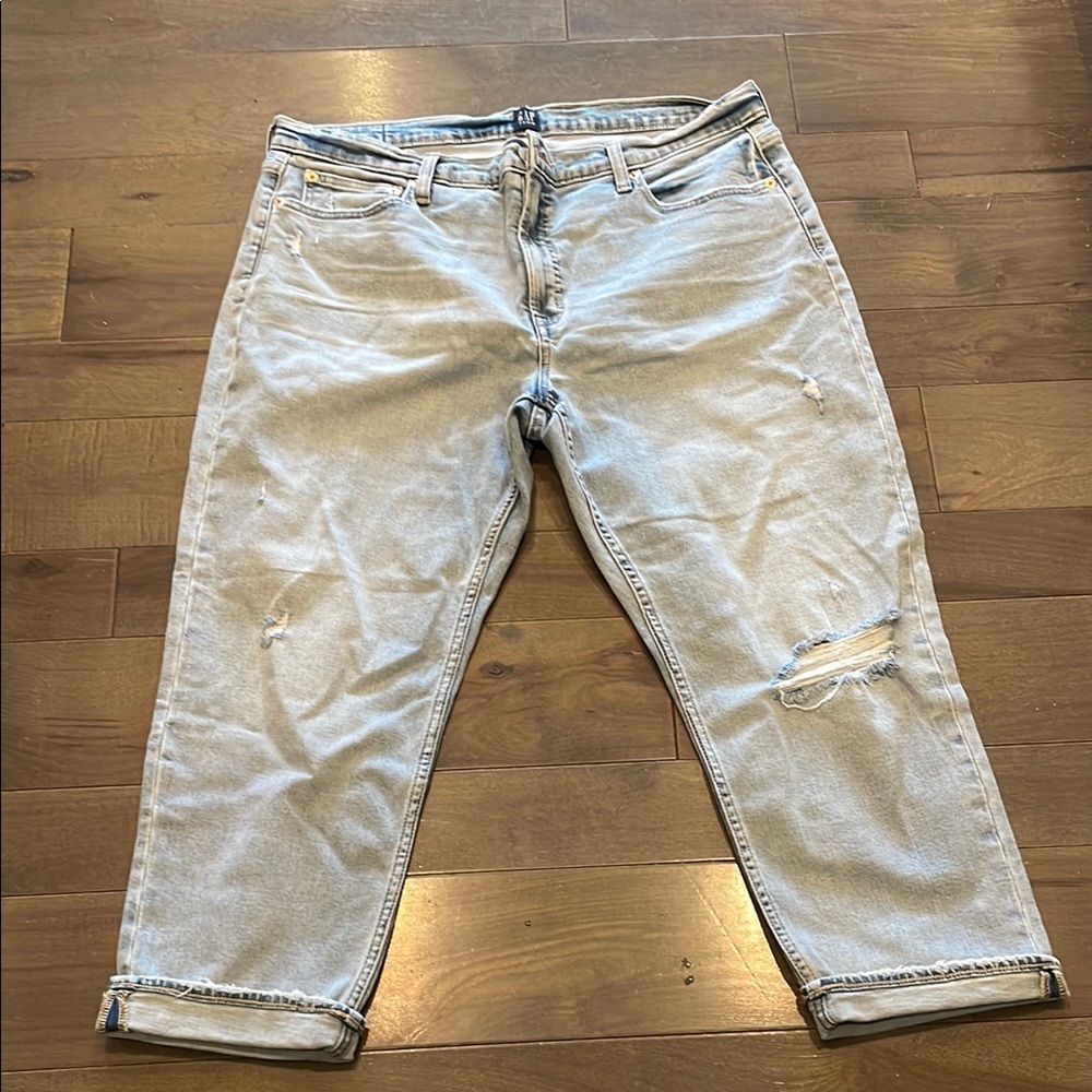 GAP Blue Straight Leg Jeans with Distressed Details
